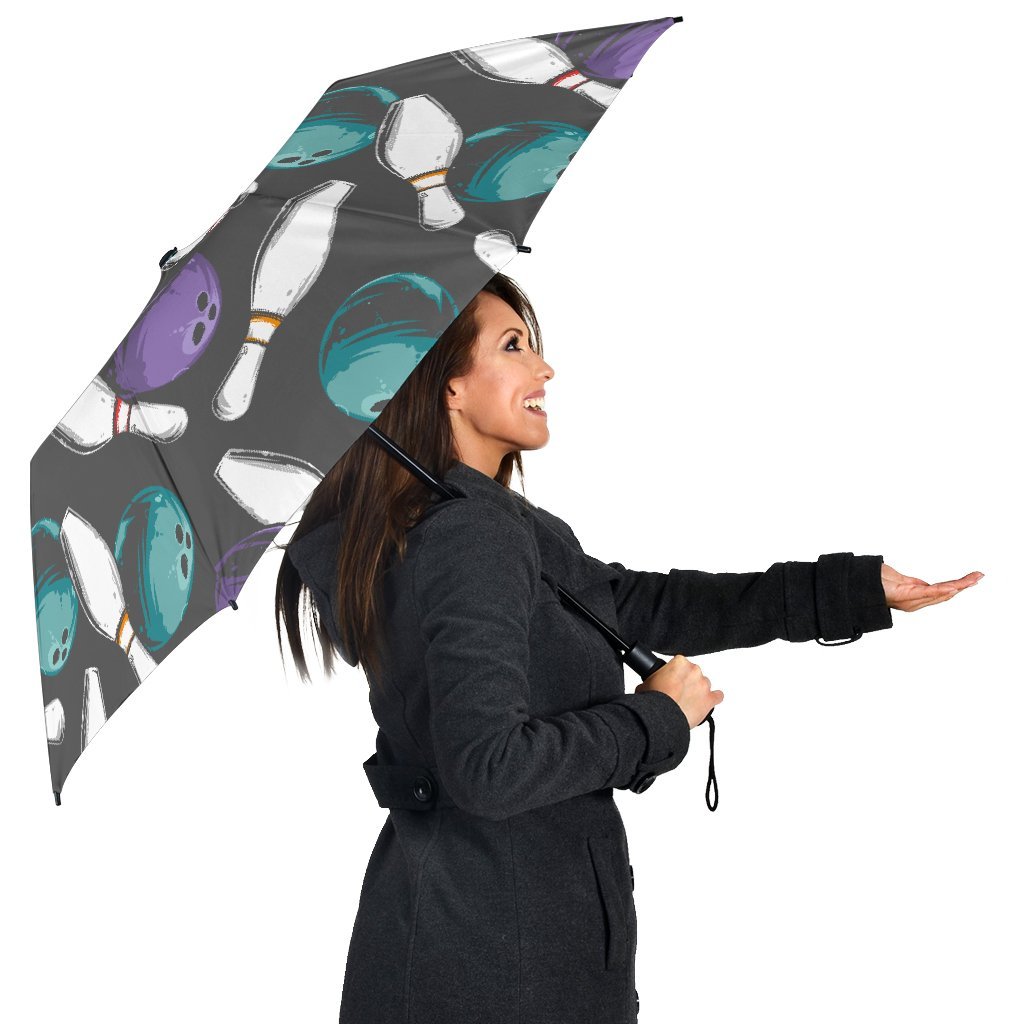 Pattern Print Bowling Automatic Foldable Umbrella-grizzshop