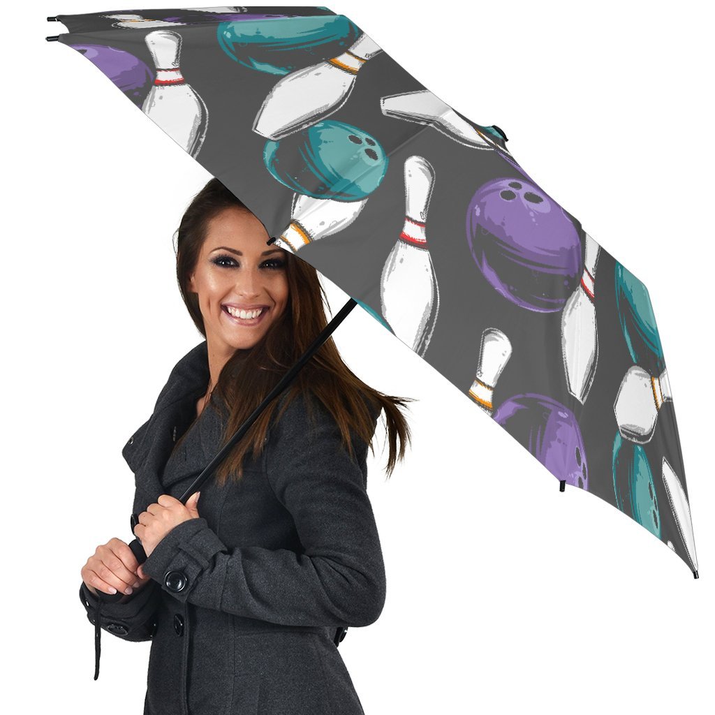 Pattern Print Bowling Automatic Foldable Umbrella-grizzshop
