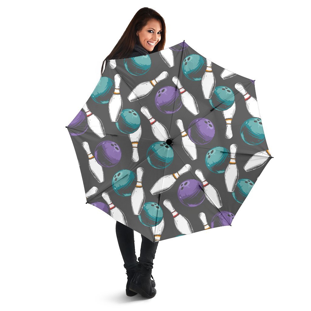 Pattern Print Bowling Automatic Foldable Umbrella-grizzshop