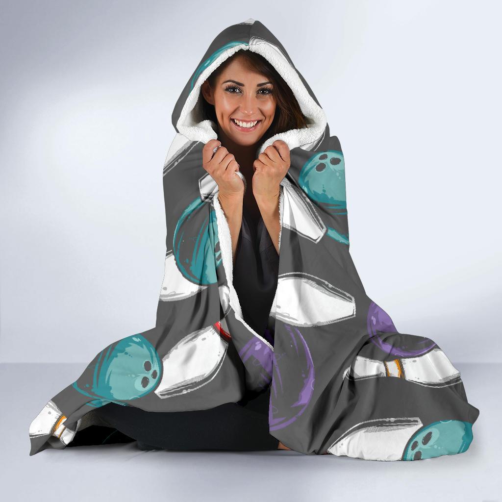 Pattern Print Bowling Hooded Blanket-grizzshop