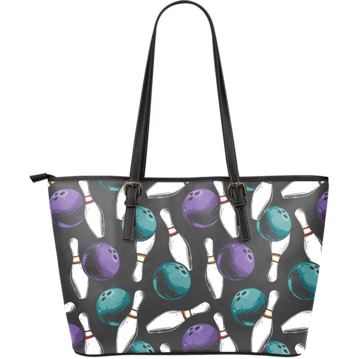 Pattern Print Bowling Leather Tote Bag-grizzshop