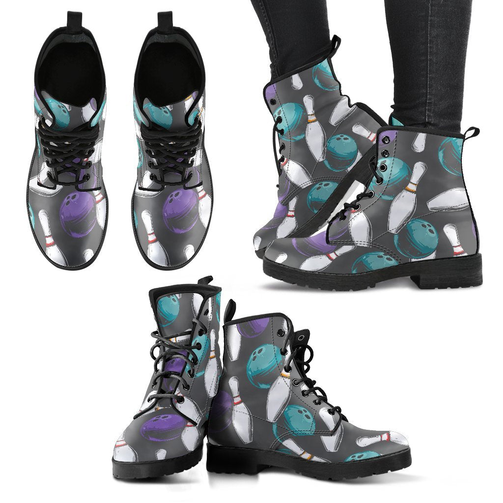 Pattern Print Bowling Men Women Leather Boots-grizzshop