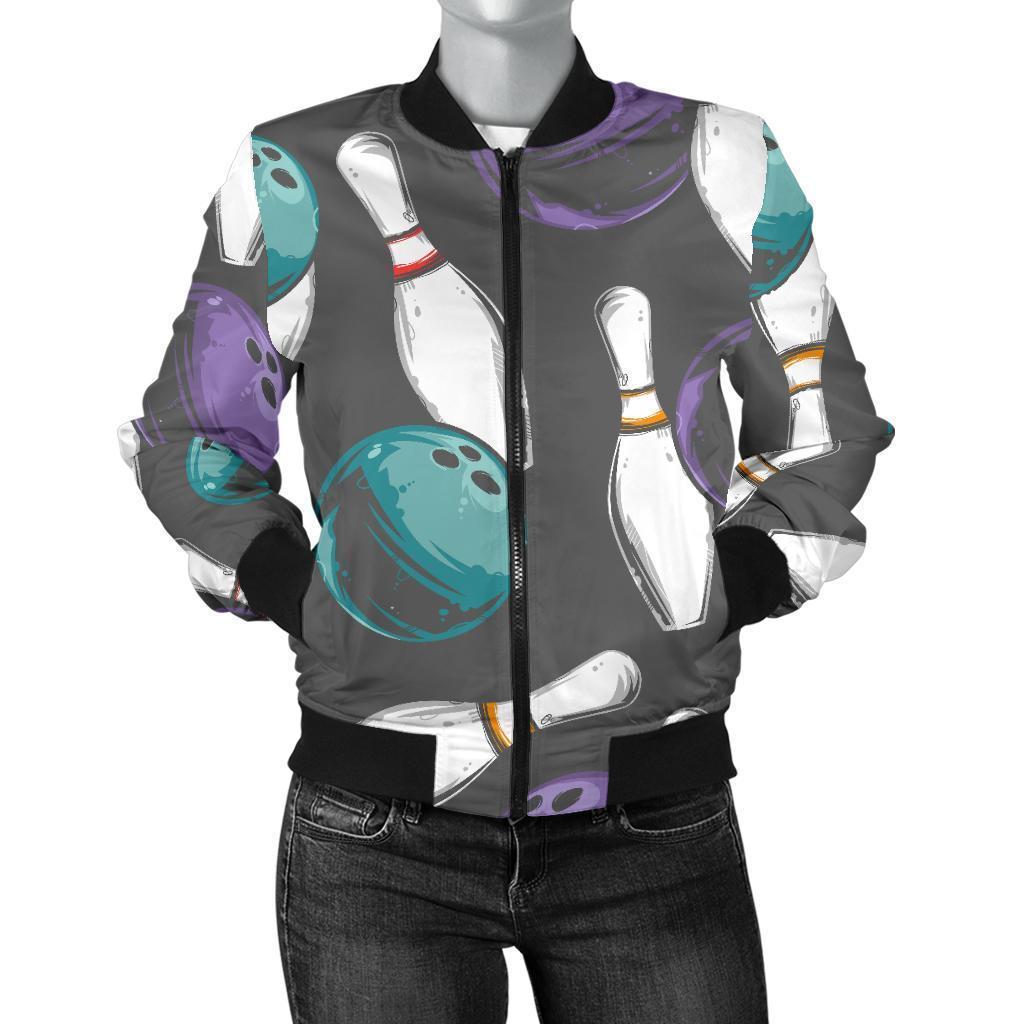 Pattern Print Bowling Women Casual Bomber Jacket-grizzshop
