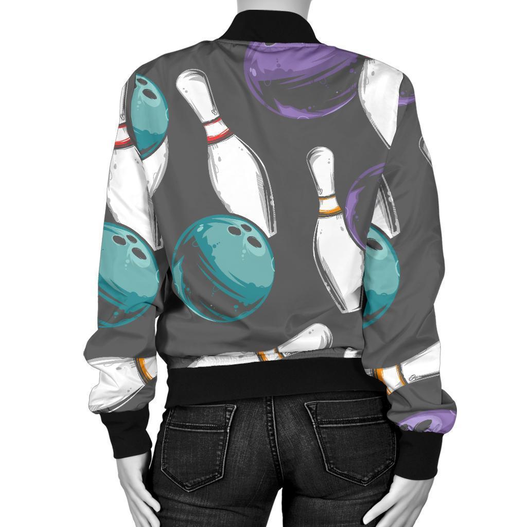 Pattern Print Bowling Women Casual Bomber Jacket-grizzshop