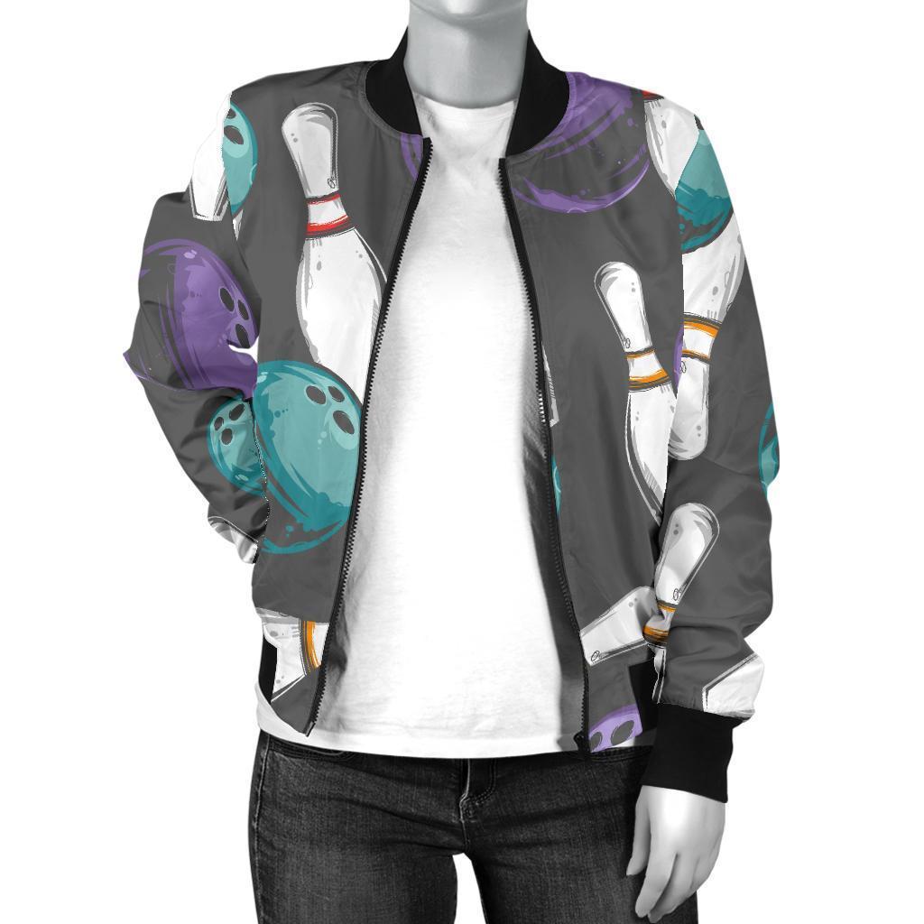 Pattern Print Bowling Women Casual Bomber Jacket-grizzshop