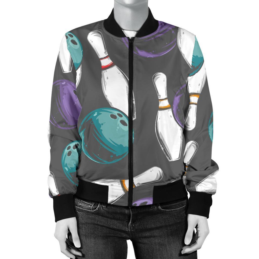 Pattern Print Bowling Women Casual Bomber Jacket-grizzshop