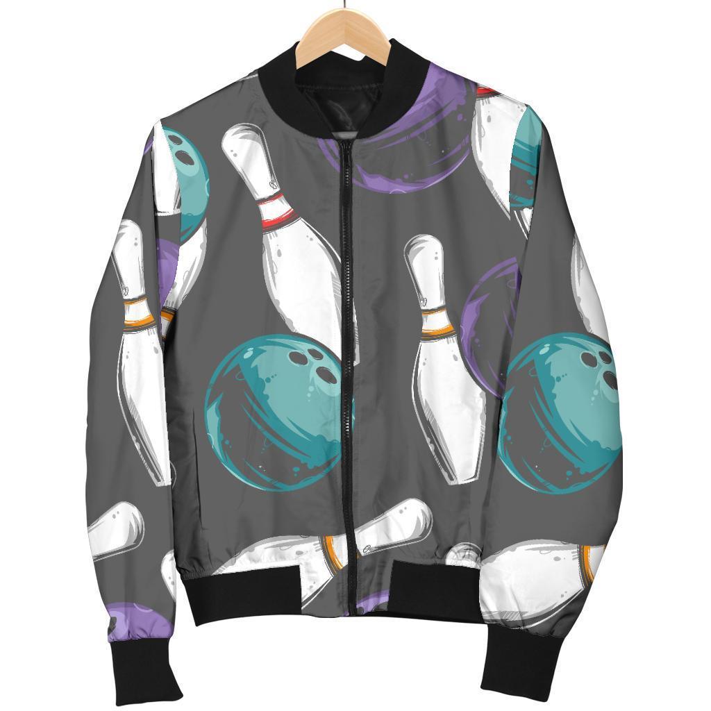 Pattern Print Bowling Women Casual Bomber Jacket-grizzshop