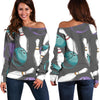 Pattern Print Bowling Women Off Shoulder Sweatshirt-grizzshop