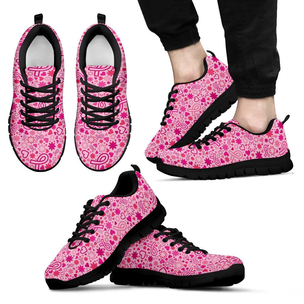 Pattern Print Breast Cancer Awareness Pink Ribbon Black Sneaker Shoes For Men Women-grizzshop