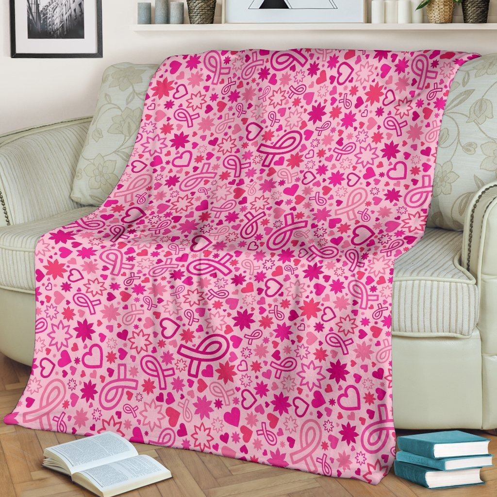 Pattern Print Breast Cancer Awareness Pink Ribbon Blanket-grizzshop