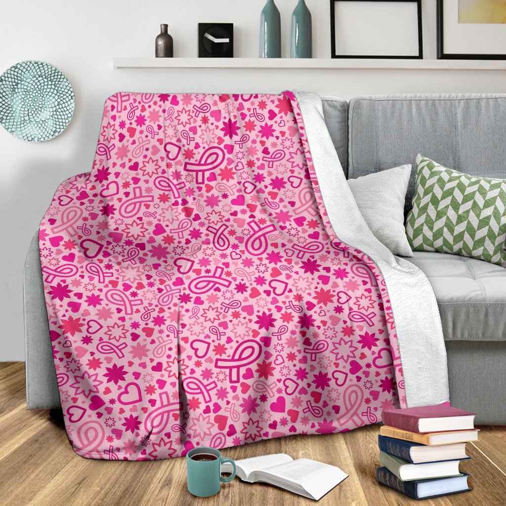 Pattern Print Breast Cancer Awareness Pink Ribbon Blanket-grizzshop