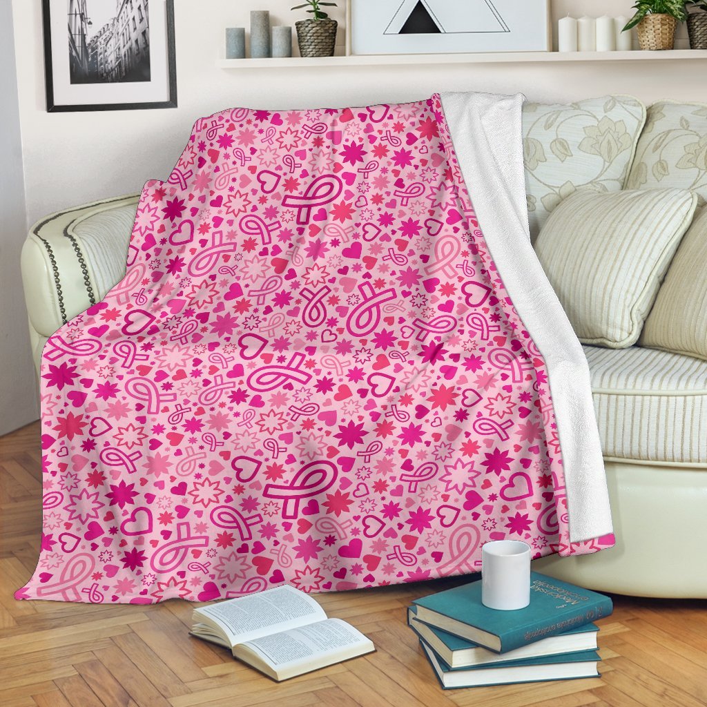 Pattern Print Breast Cancer Awareness Pink Ribbon Blanket-grizzshop