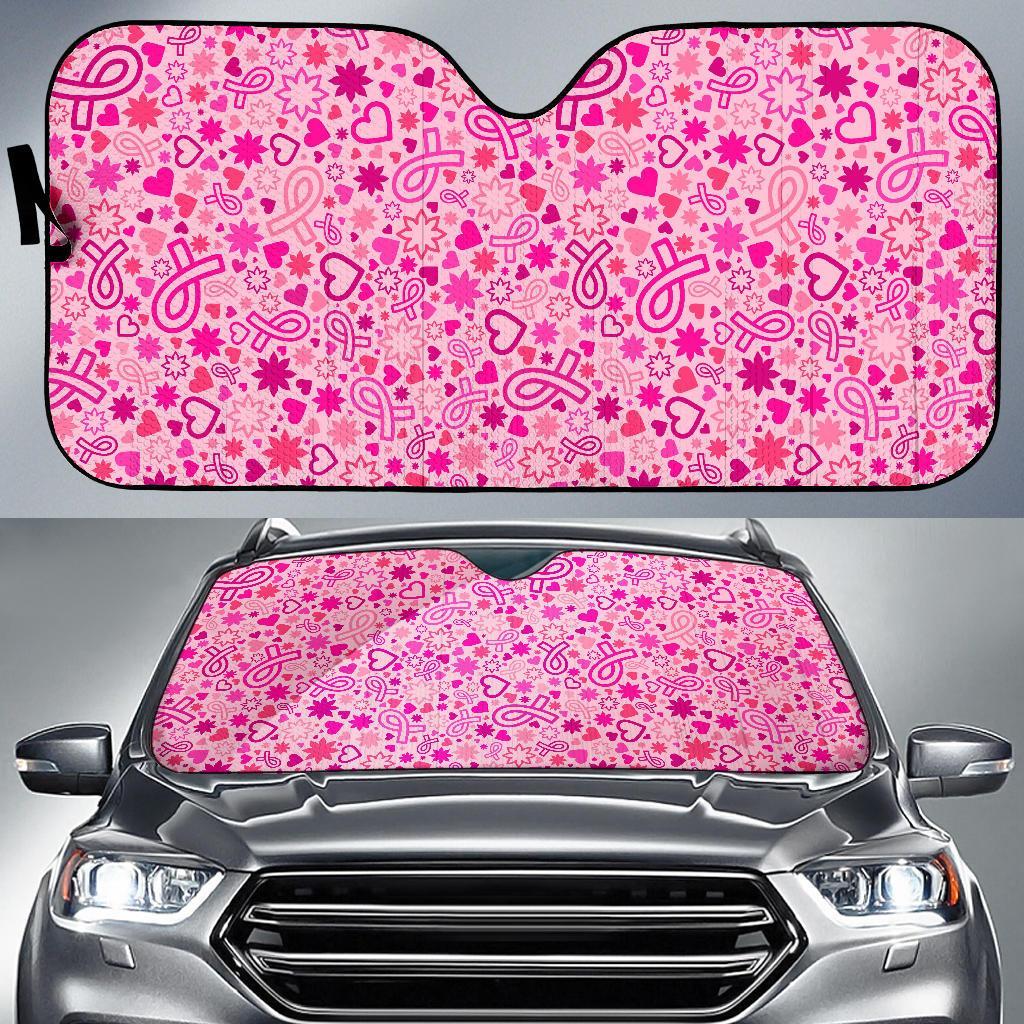 Pattern Print Breast Cancer Awareness Pink Ribbon Car Sun Shade-grizzshop