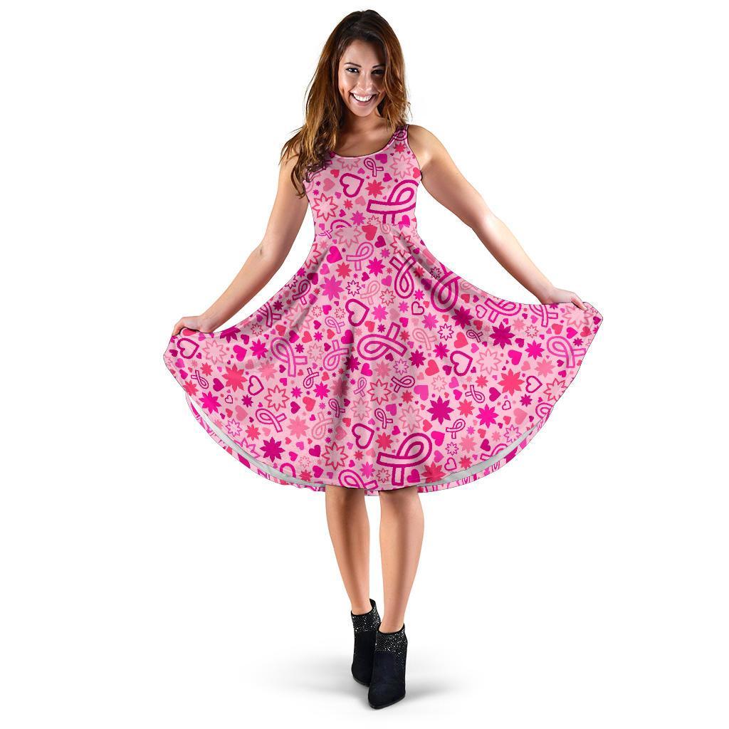 Pattern Print Breast Cancer Awareness Pink Ribbon Dress-grizzshop