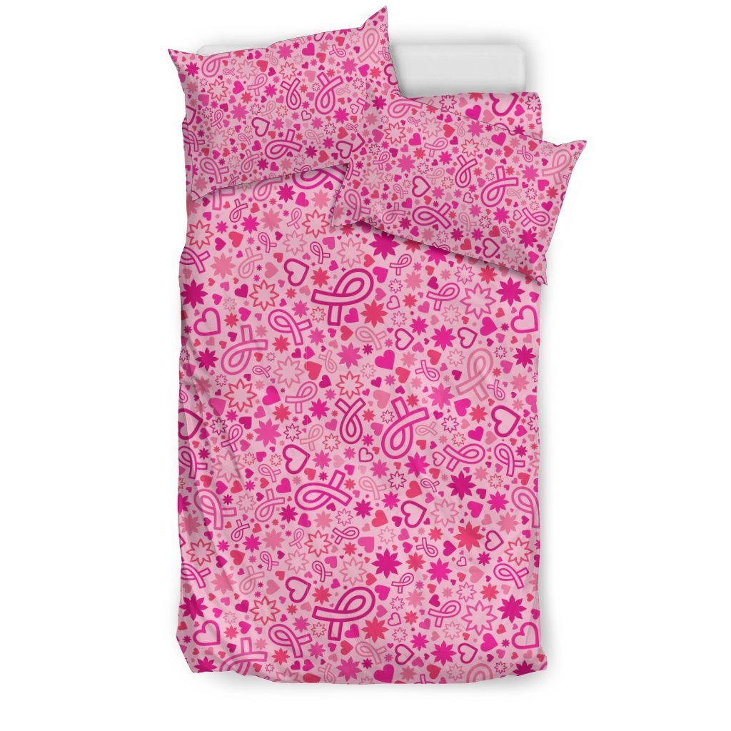 Pattern Print Breast Cancer Awareness Pink Ribbon Duvet Cover Bedding Set-grizzshop