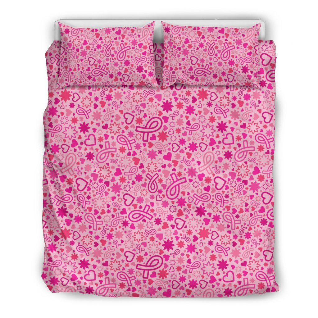 Pattern Print Breast Cancer Awareness Pink Ribbon Duvet Cover Bedding Set-grizzshop