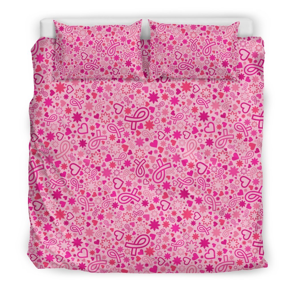 Pattern Print Breast Cancer Awareness Pink Ribbon Duvet Cover Bedding Set-grizzshop