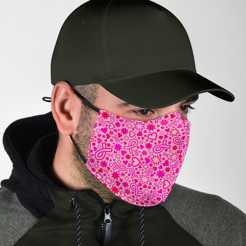 Pattern Print Breast Cancer Awareness Pink Ribbon Face Mask-grizzshop