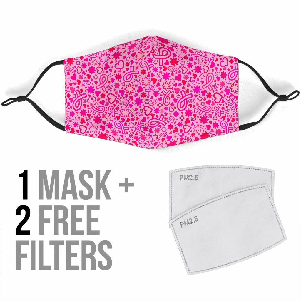 Pattern Print Breast Cancer Awareness Pink Ribbon Face Mask-grizzshop