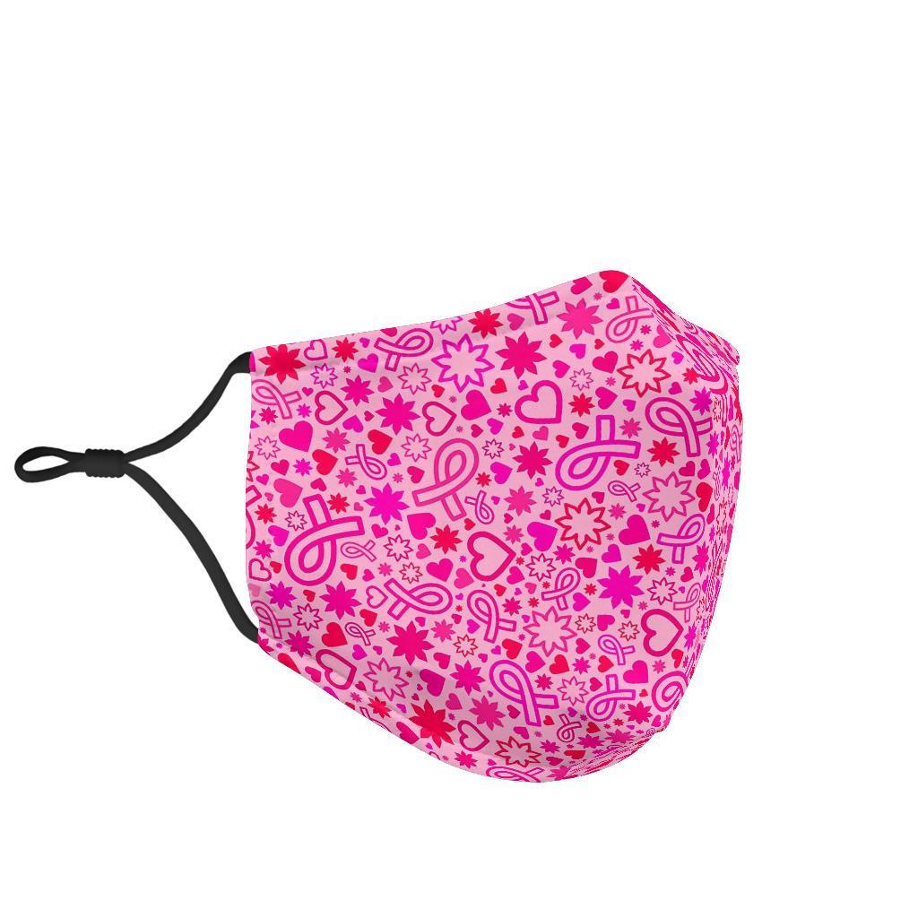 Pattern Print Breast Cancer Awareness Pink Ribbon Face Mask-grizzshop