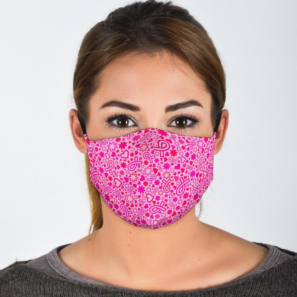 Pattern Print Breast Cancer Awareness Pink Ribbon Face Mask-grizzshop