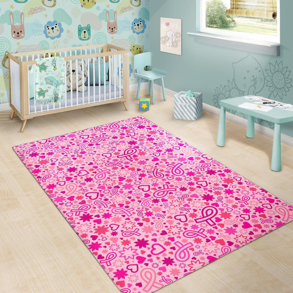 Pattern Print Breast Cancer Awareness Pink Ribbon Floor Mat-grizzshop