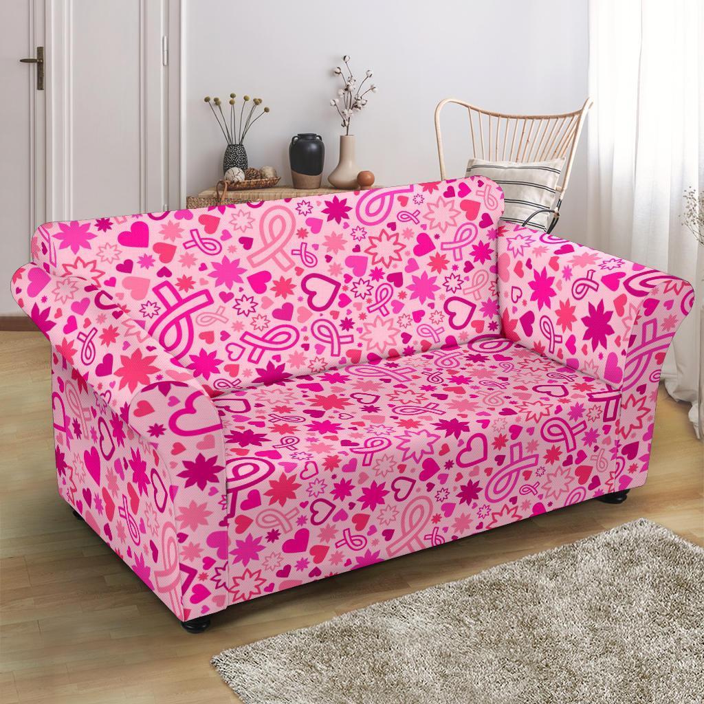 Pattern Print Breast Cancer Awareness Pink Ribbon Loveseat Cover-grizzshop