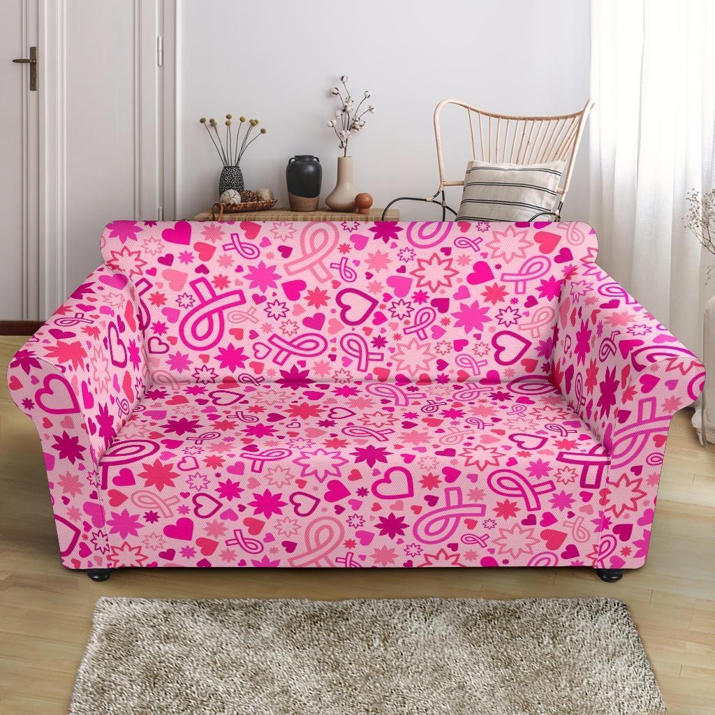 Pattern Print Breast Cancer Awareness Pink Ribbon Loveseat Cover-grizzshop