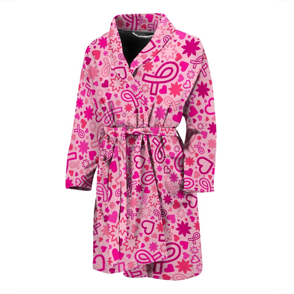 Pattern Print Breast Cancer Awareness Pink Ribbon Men Long Robe-grizzshop