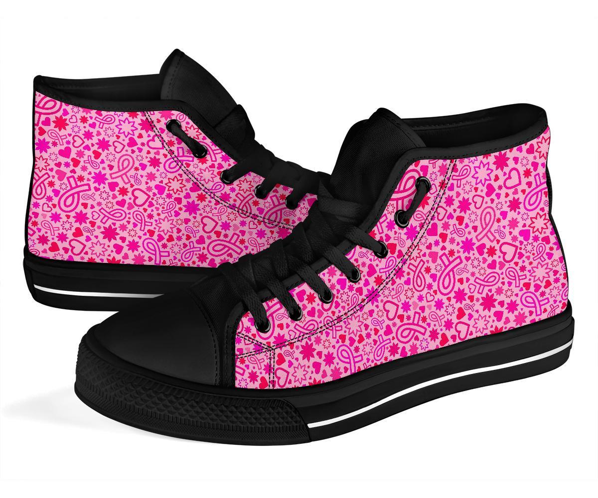 Pattern Print Breast Cancer Awareness Pink Ribbon Men Women's High Top Shoes-grizzshop