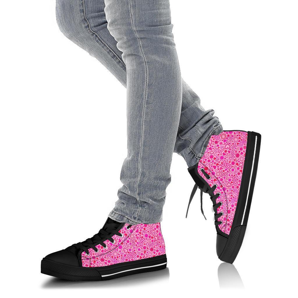 Pattern Print Breast Cancer Awareness Pink Ribbon Men Women's High Top Shoes-grizzshop