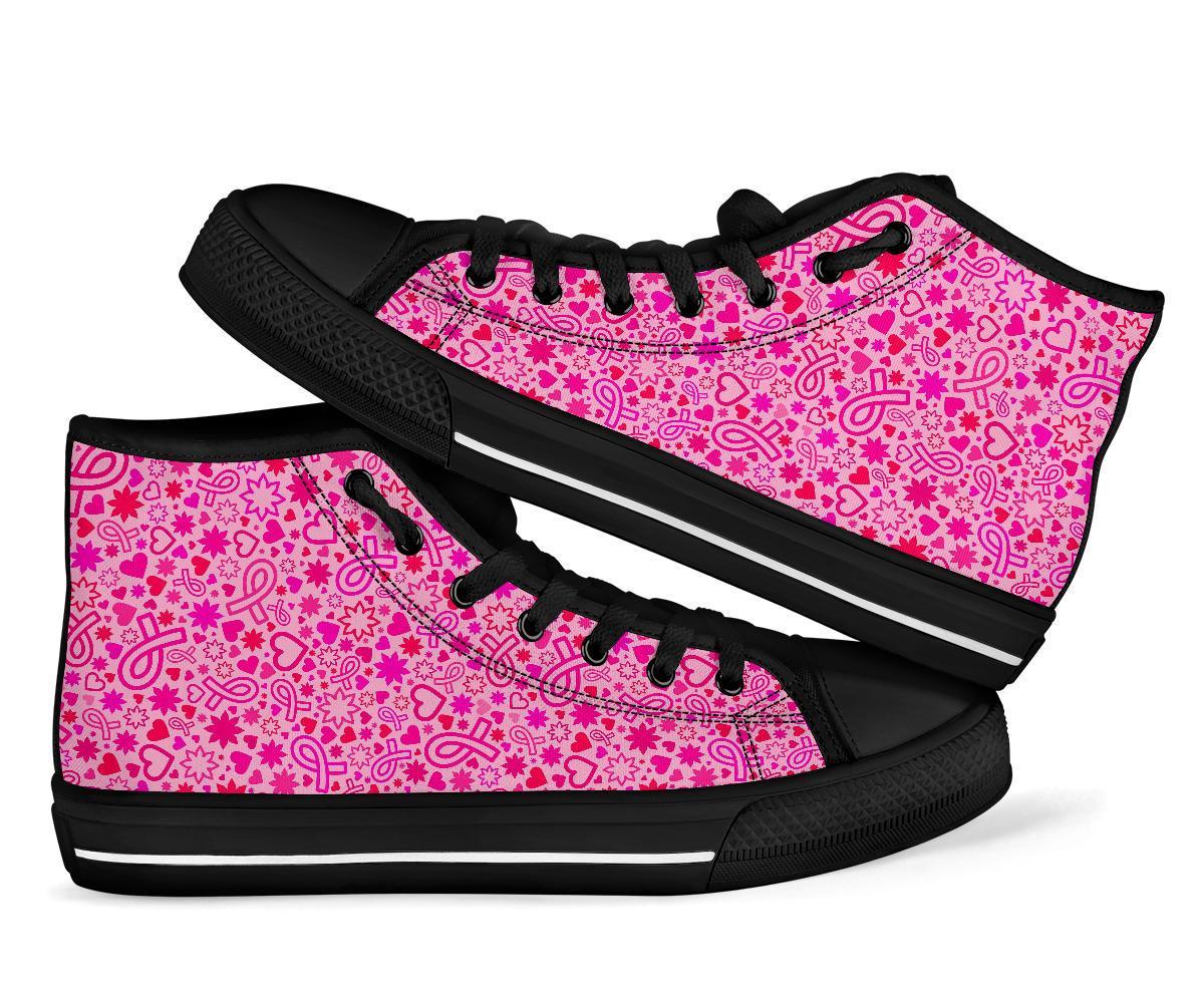 Pattern Print Breast Cancer Awareness Pink Ribbon Men Women's High Top Shoes-grizzshop
