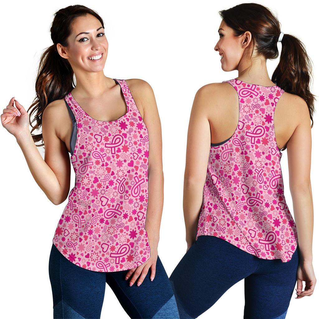 Pattern Print Breast Cancer Awareness Pink Ribbon Racerback Tank Tops-grizzshop