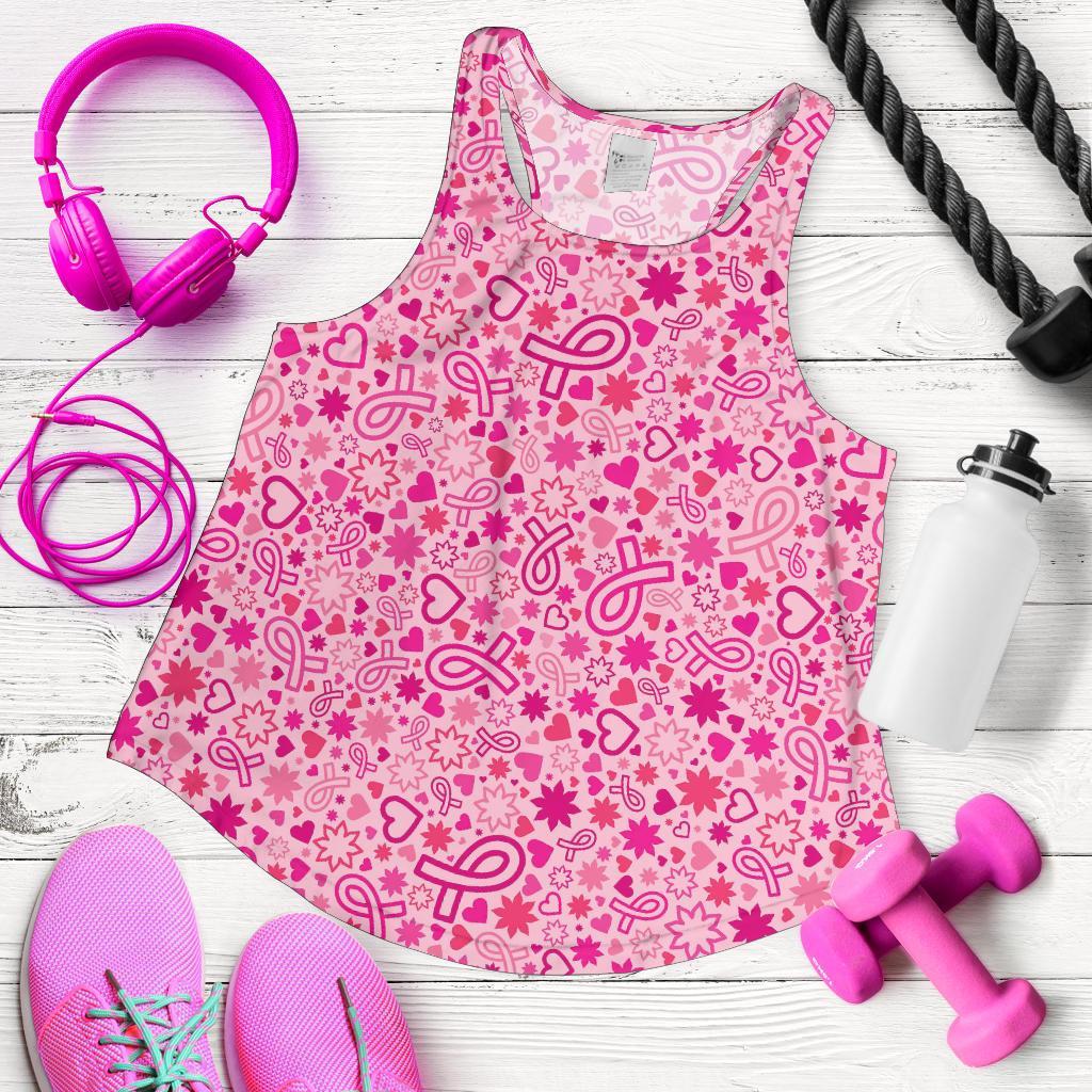 Pattern Print Breast Cancer Awareness Pink Ribbon Racerback Tank Tops-grizzshop
