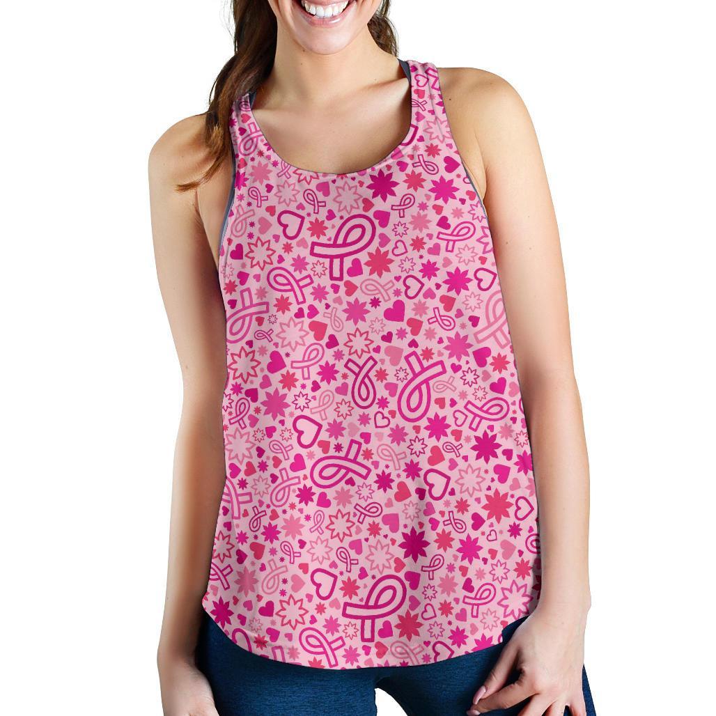 Pattern Print Breast Cancer Awareness Pink Ribbon Racerback Tank Tops-grizzshop
