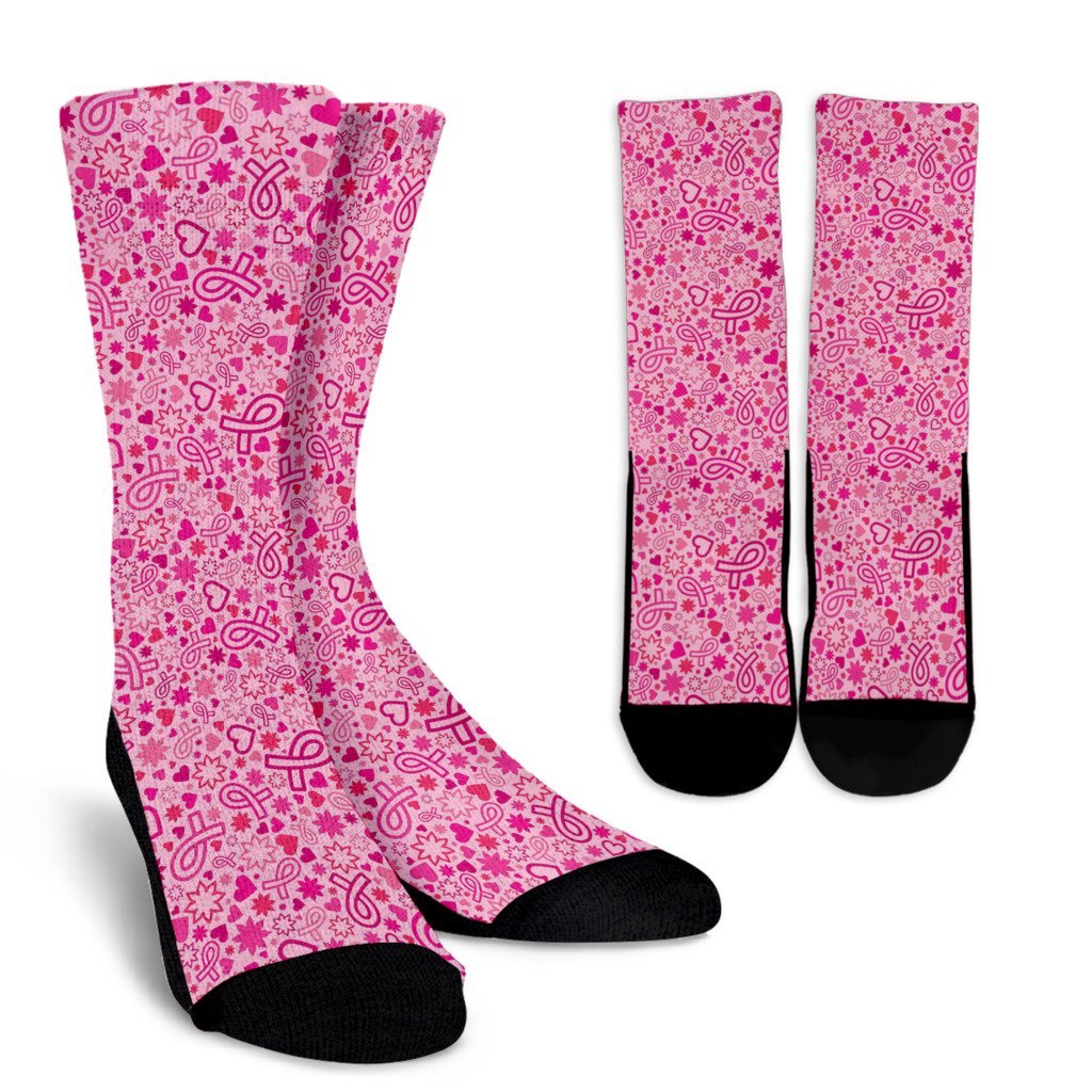 Pattern Print Breast Cancer Awareness Pink Ribbon Unisex Crew Socks-grizzshop