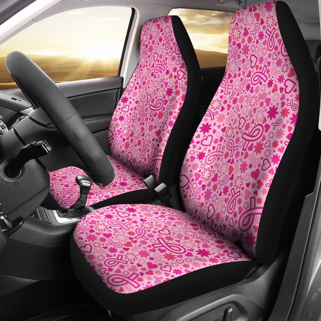 Pattern Print Breast Cancer Awareness Pink Ribbon Universal Fit Car Seat Cover-grizzshop