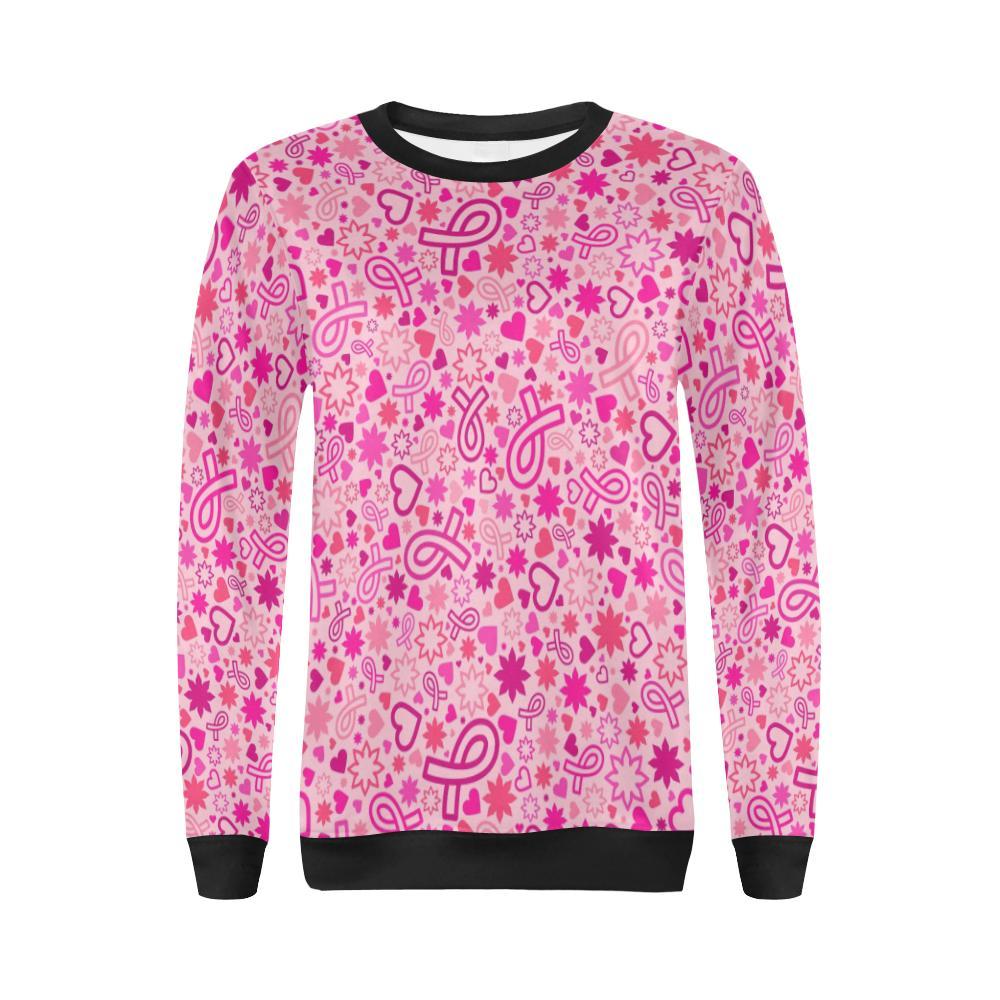 Pattern Print Breast Cancer Awareness Pink Ribbon Women Crewneck Sweatshirt-grizzshop