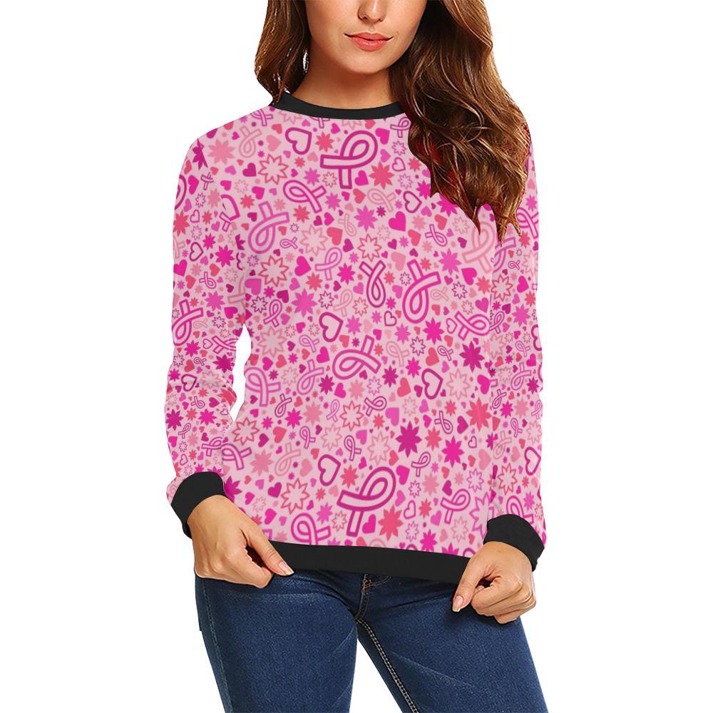 Pattern Print Breast Cancer Awareness Pink Ribbon Women Crewneck Sweatshirt-grizzshop