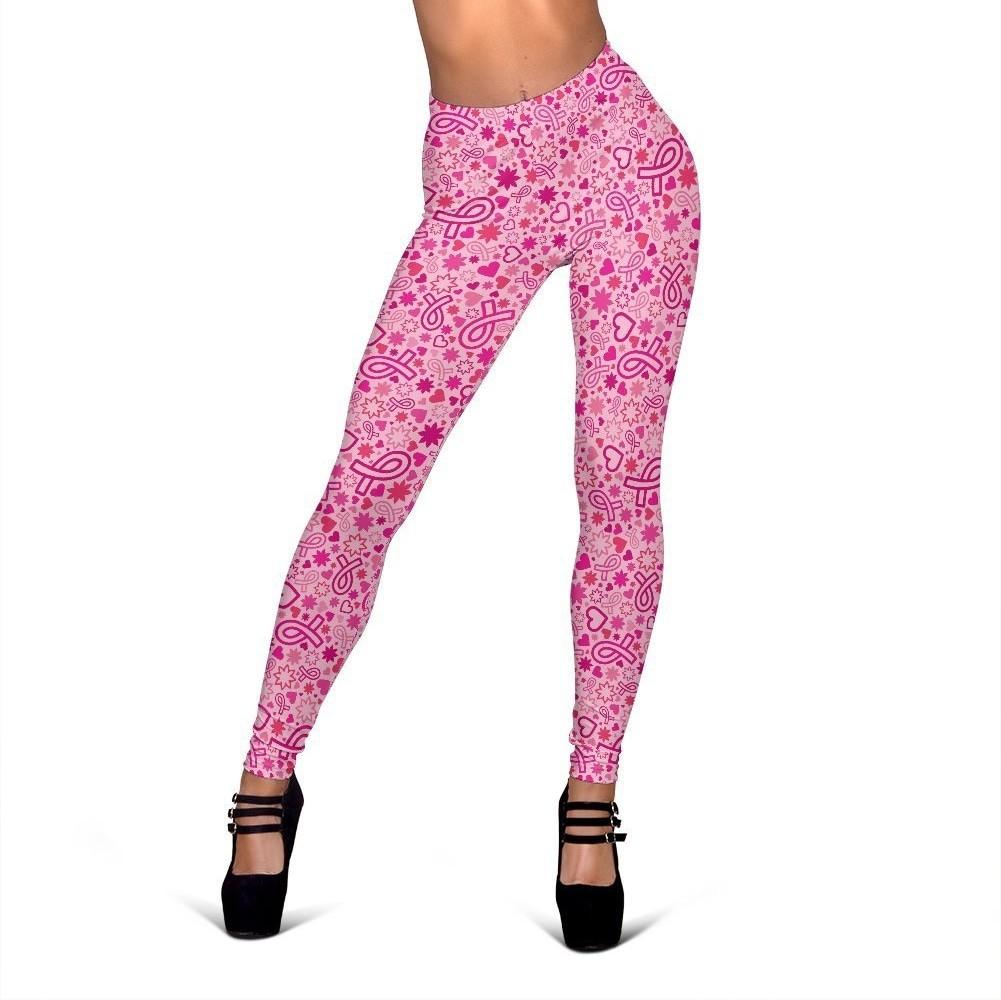 Pattern Print Breast Cancer Awareness Pink Ribbon Women Leggings-grizzshop