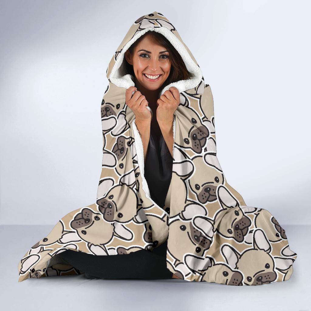 Pattern Print Bulldog Hooded Blanket-grizzshop
