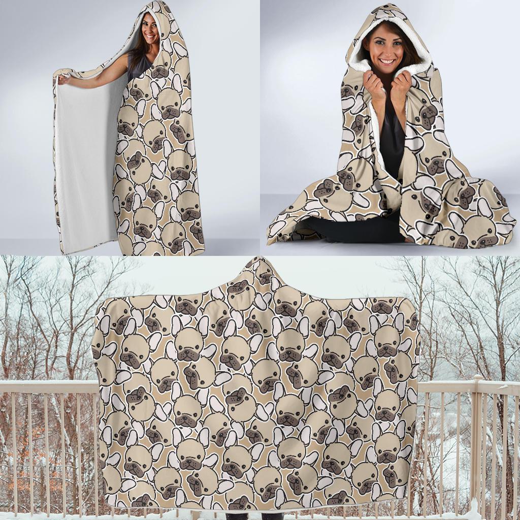 Pattern Print Bulldog Hooded Blanket-grizzshop