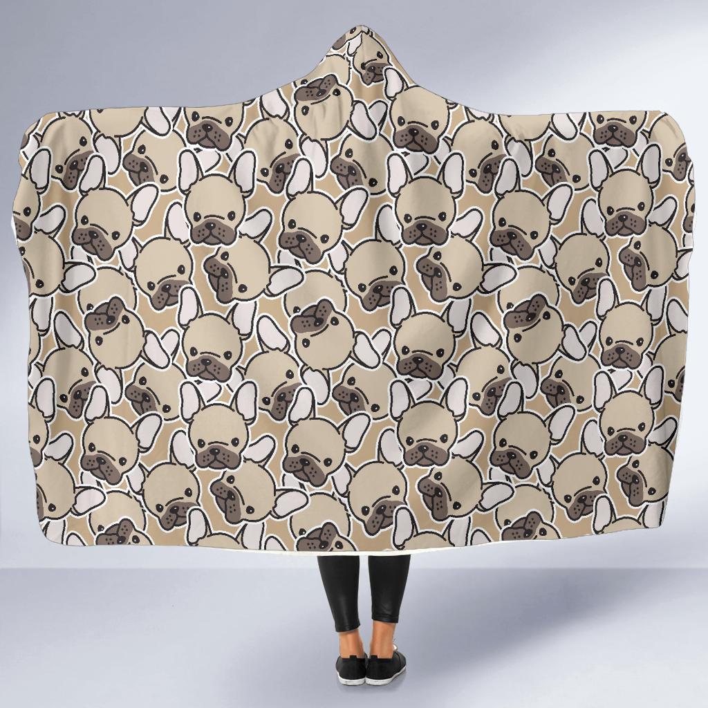 Pattern Print Bulldog Hooded Blanket-grizzshop