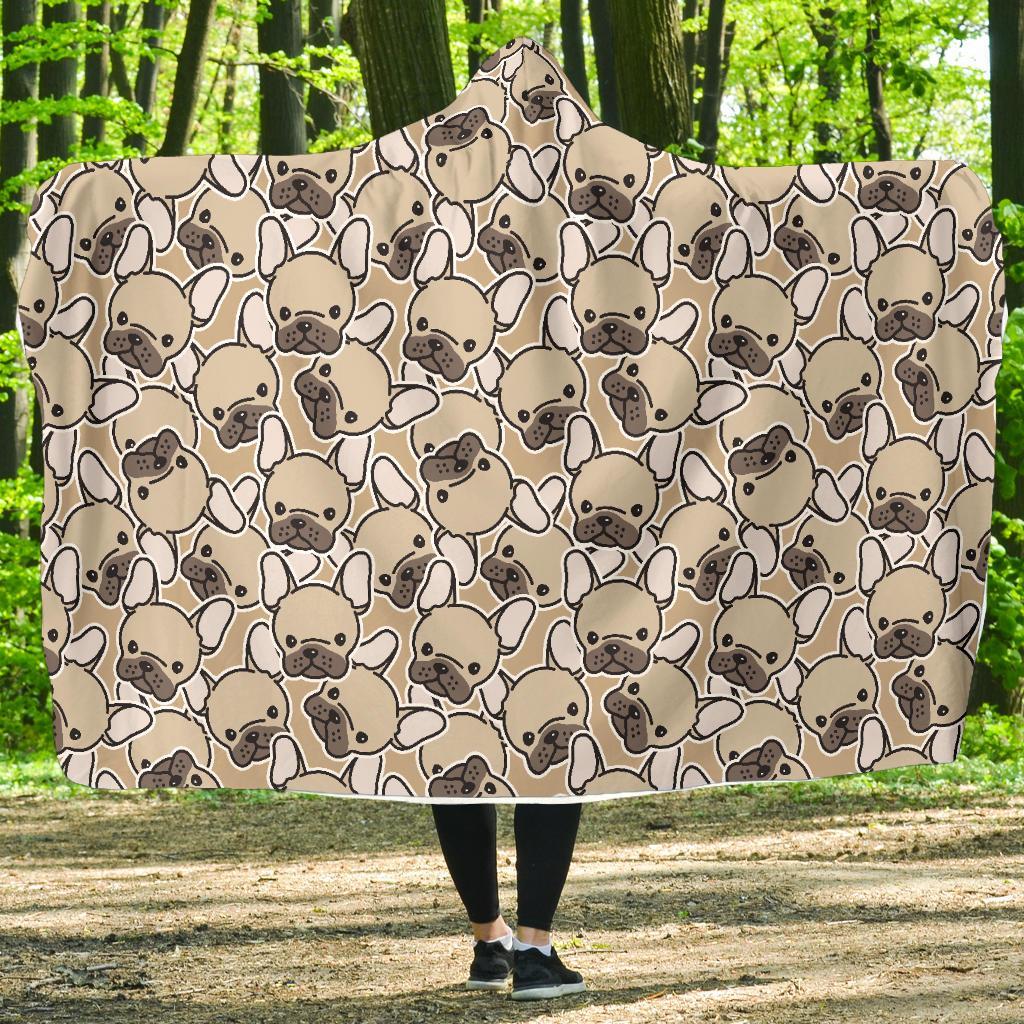 Pattern Print Bulldog Hooded Blanket-grizzshop
