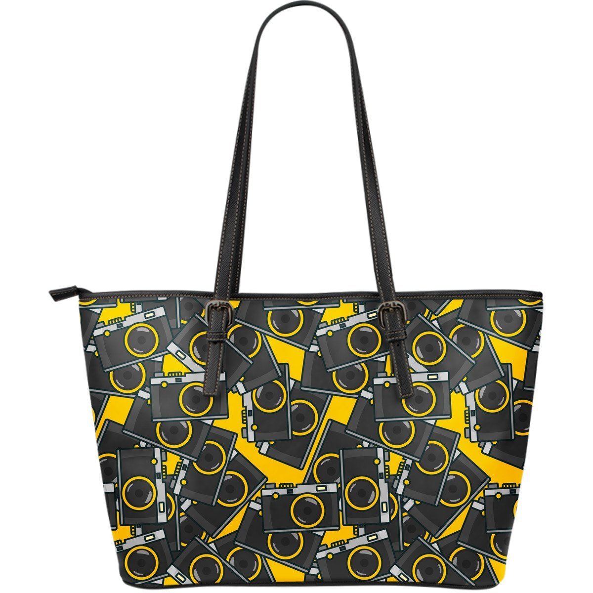 Pattern Print Camera Leather Tote Bag-grizzshop