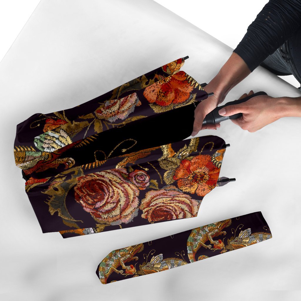 Pattern Print Chameleon Automatic Foldable Umbrella-grizzshop