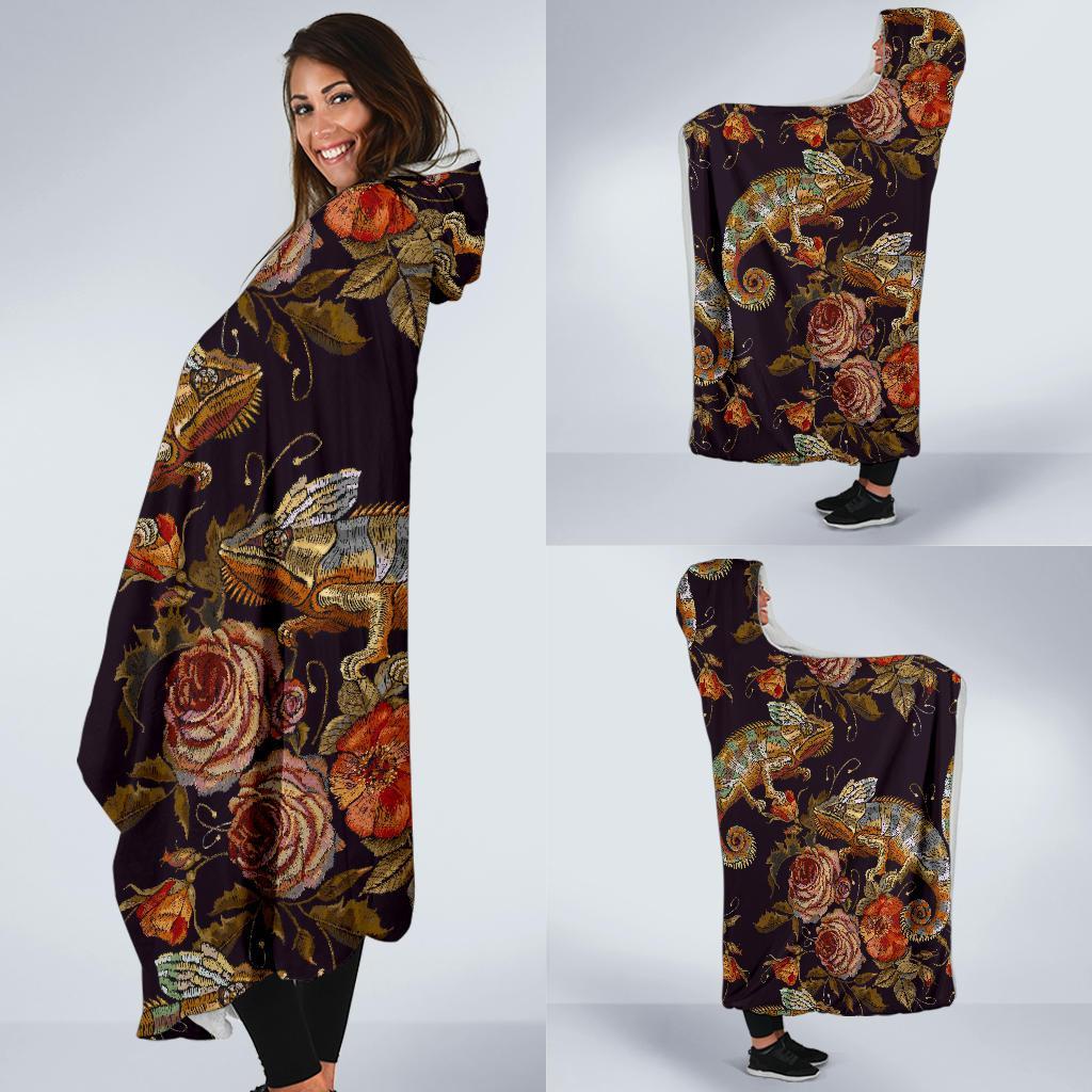 Pattern Print Chameleon Hooded Blanket-grizzshop