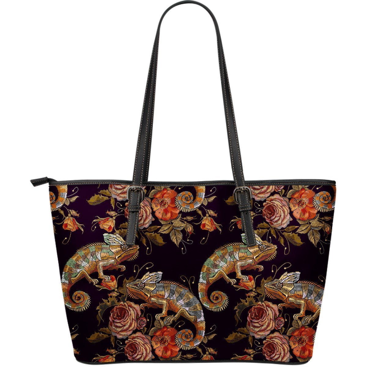 Pattern Print Chameleon Leather Tote Bag-grizzshop