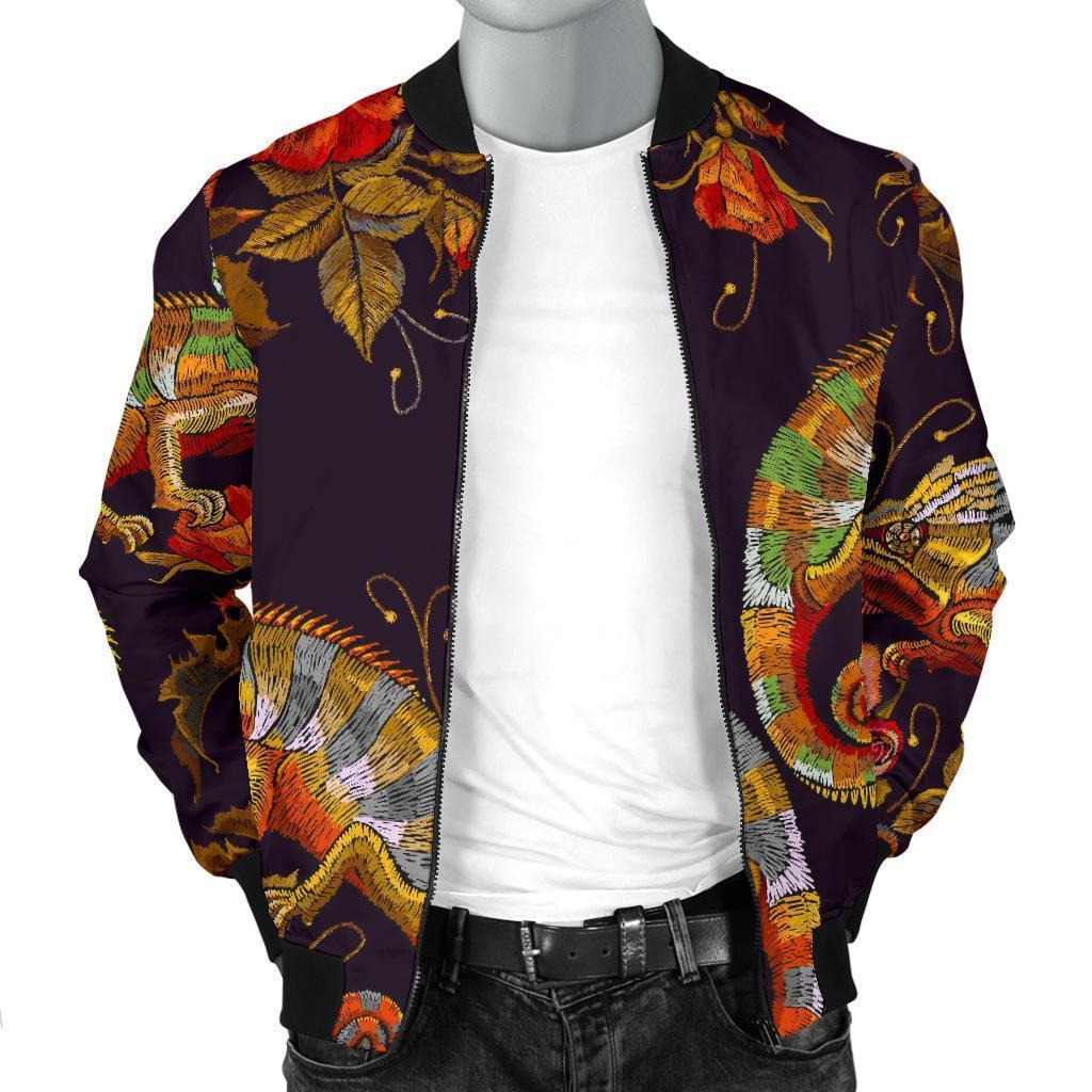 Pattern Print Chameleon Men's Bomber Jacket-grizzshop