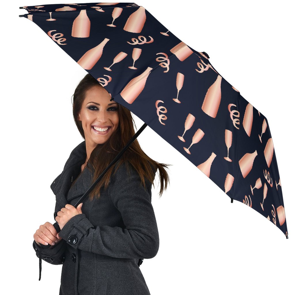 Pattern Print Champagne Automatic Foldable Umbrella-grizzshop